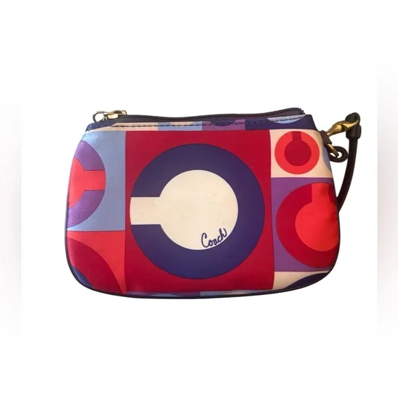 Coach Graphic Resort Op Art Satin Leather Trim Wristlet with Hangtag - Picture 6 of 7